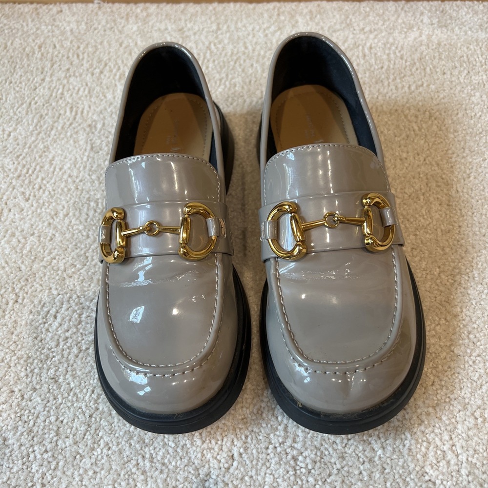 Christine Shell Paris Women's Gray Patent Loafers Size 36 Horse Bit Designer Y2K
